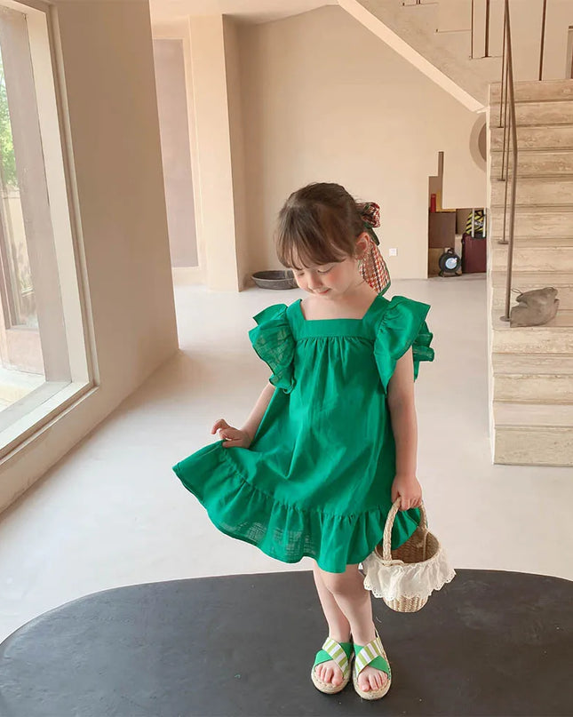 Vestido Verano Niña Manga Voladora Lazo / Summer Dress Girl Flutter Sleeve Bow