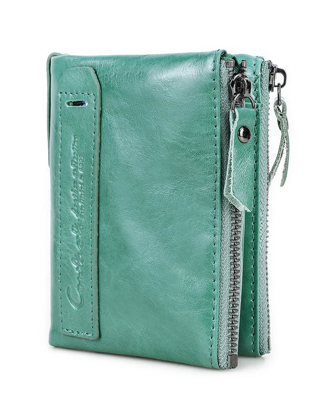 Cartera de Cuero Genuino para Mujer con Doble Cremallera - Genuine Leather Wallet