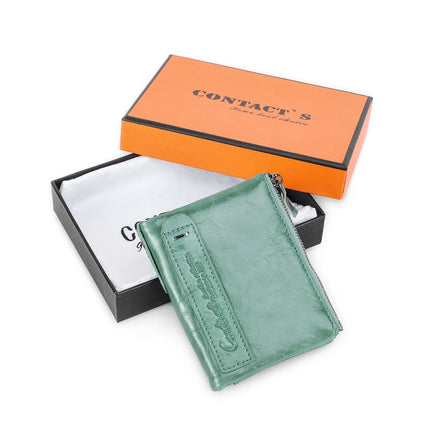 Cartera de Cuero Genuino para Mujer con Doble Cremallera - Genuine Leather Wallet