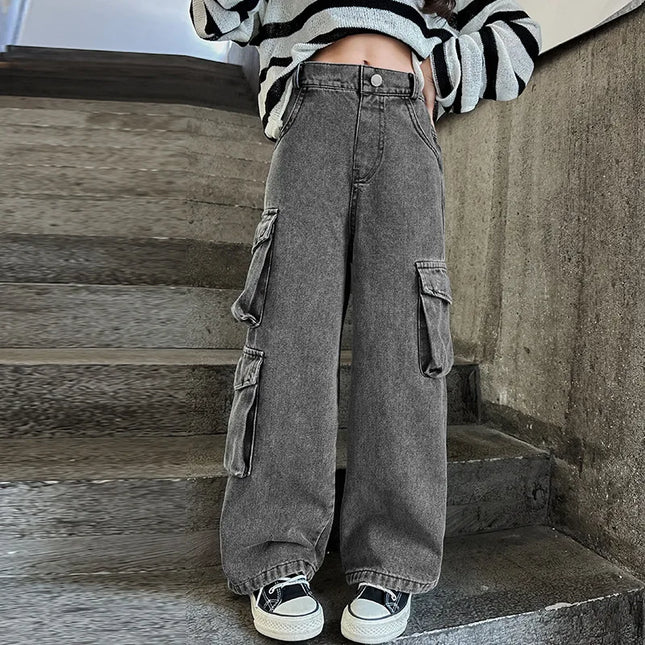 Girls’ urban denim cargo pants. - Cargo denim para niñas  estilo urbano