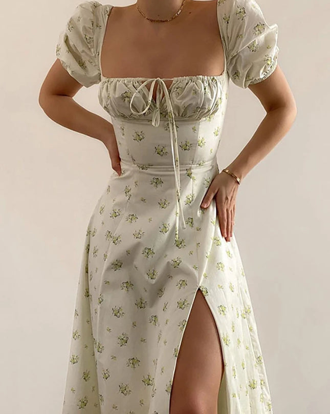 Elegant LOSSKY Dress - Floral Print with Puff Sleeves