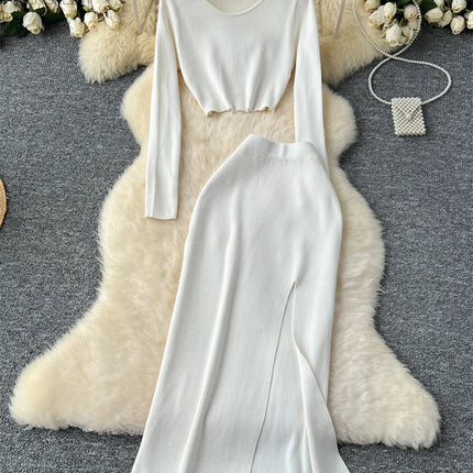 Set – Crop Tops + Fitted Long Skirt with Slit