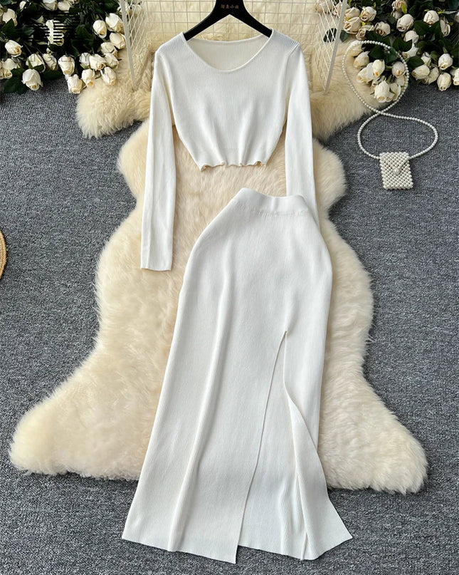 Set – Crop Tops + Fitted Long Skirt with Slit