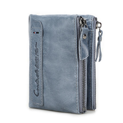 Cartera de Cuero Genuino para Mujer con Doble Cremallera - Genuine Leather Wallet