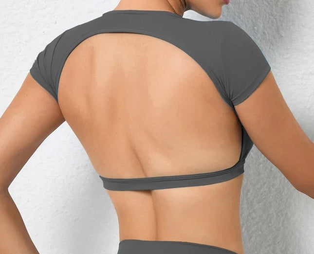 Women’s Backless Sports Top – Breathable Gym Fitness Yoga Shirt