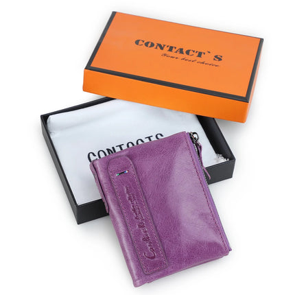 Cartera de Cuero Genuino para Mujer con Doble Cremallera - Genuine Leather Wallet