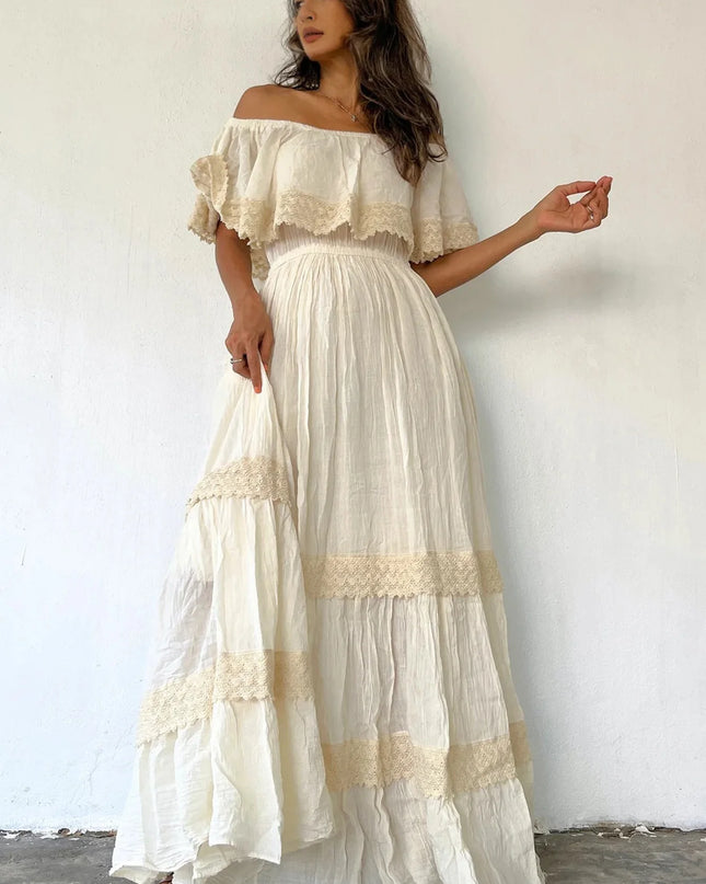 Elegant floral lace long dress -Vestido floral elegante de encaje