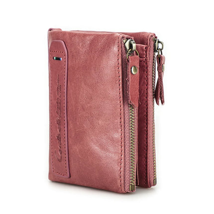 Cartera de Cuero Genuino para Mujer con Doble Cremallera - Genuine Leather Wallet