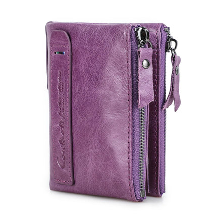 Cartera de Cuero Genuino para Mujer con Doble Cremallera - Genuine Leather Wallet