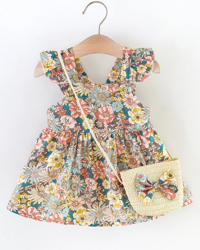 Vestido Niña Flores Bolso Cruzado / Girl Dress Flowers Crossbody Bag