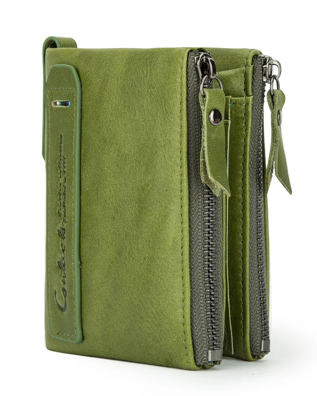 Cartera de Cuero Genuino para Mujer con Doble Cremallera - Genuine Leather Wallet