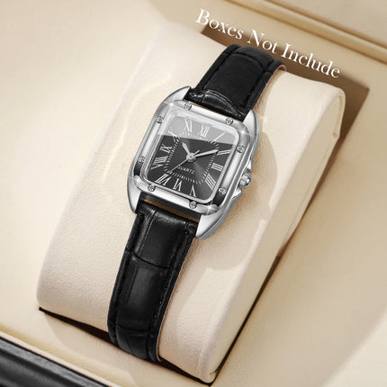 Reloj Clásico Esfera Cuadrada, Cuarzo y Correa de Cuero - Classic Square Dial Quartz Watch with Leather Strap