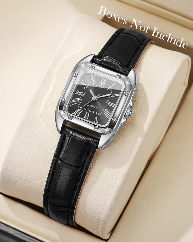 Reloj Clásico Esfera Cuadrada, Cuarzo y Correa de Cuero - Classic Square Dial Quartz Watch with Leather Strap