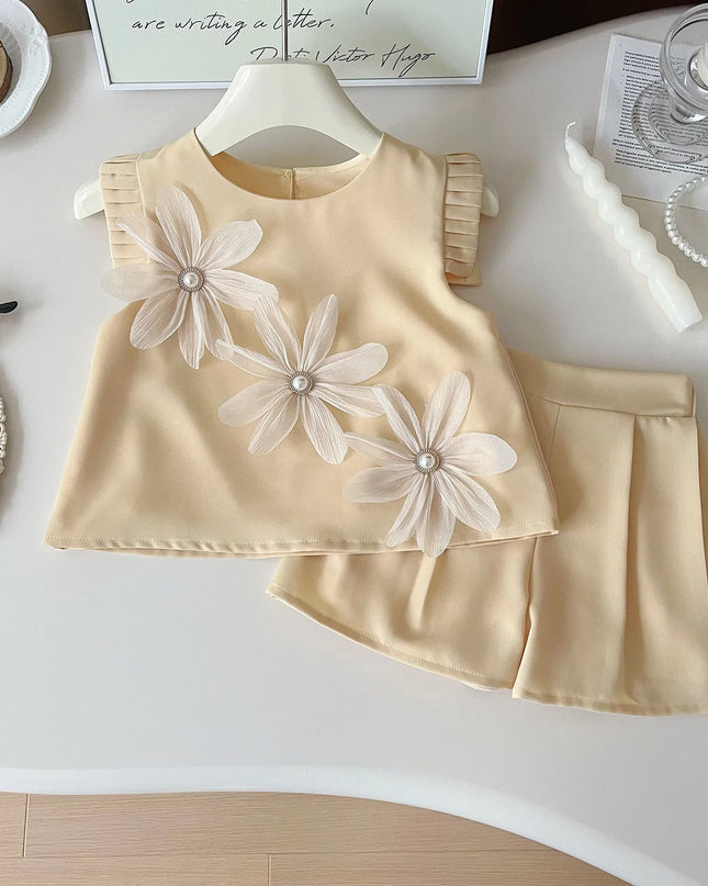 Conjunto Niña Flores Manga Corta / Girl Set Flowers Short Sleeve