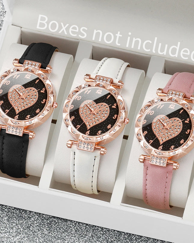 Relojes de Pulsera con Esfera de Corazón y diamantes Imitacion - Heart Dial Wristwatch with Imitation Diamonds